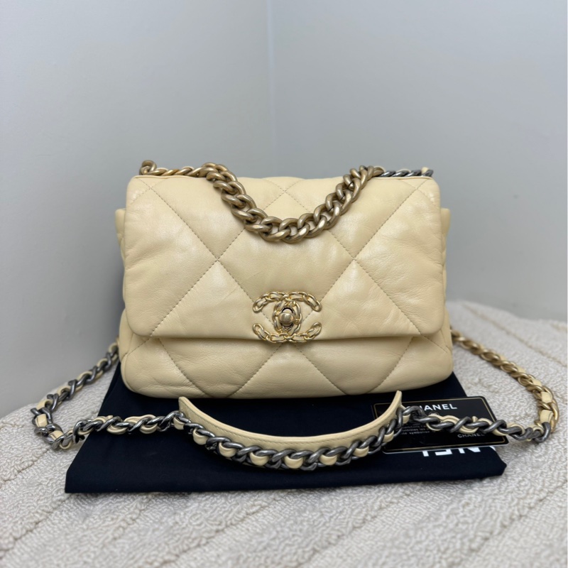 【近新閒置❤️】 Chanel 19bag羊皮小號小雞黃金扣單肩斜挎包-1
