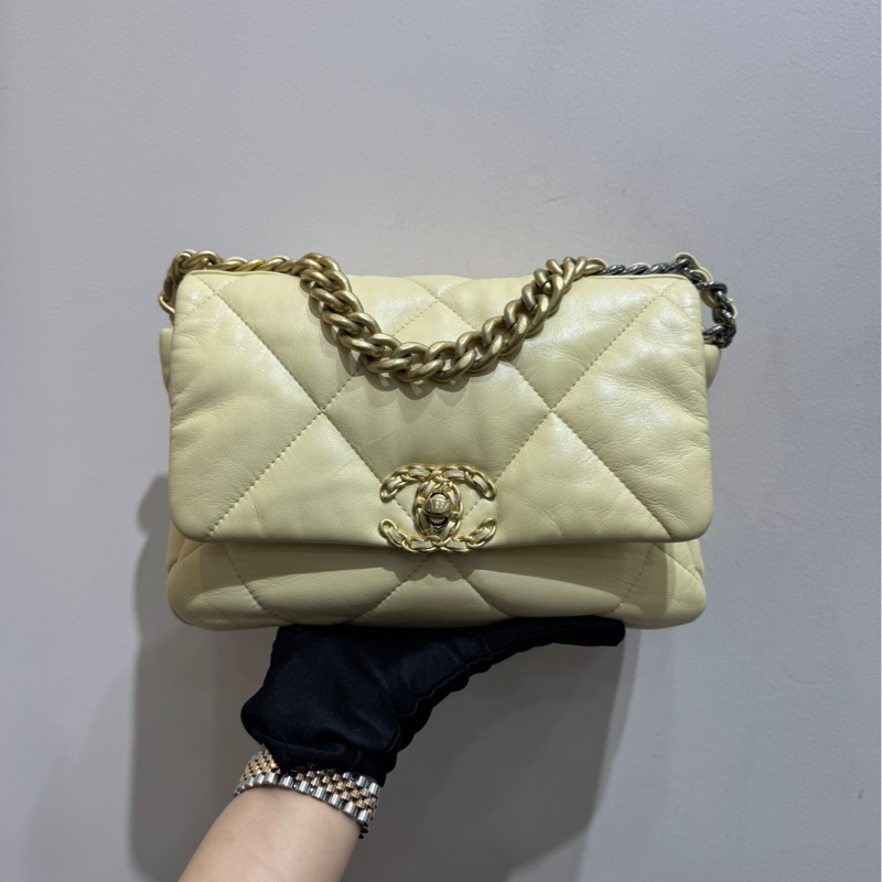 【近新閒置❤️】 Chanel 19bag羊皮小號小雞黃金扣單肩斜挎包-2