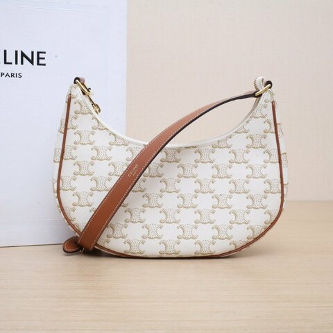 CELINE AVA豌豆包腋下包中號凱旋門印花白色PVC金扣肩背包