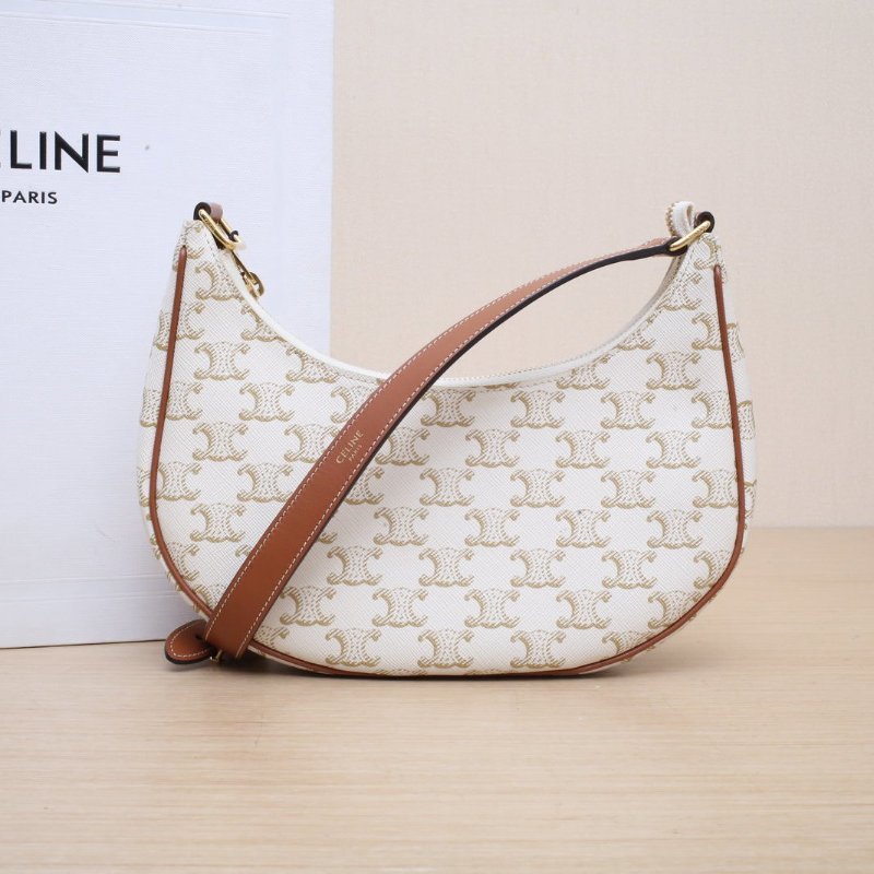 CELINE AVA豌豆包腋下包中號凱旋門印花白色PVC金扣肩背包-0