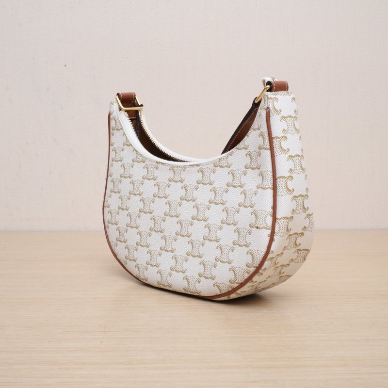 CELINE AVA豌豆包腋下包中號凱旋門印花白色PVC金扣肩背包-3