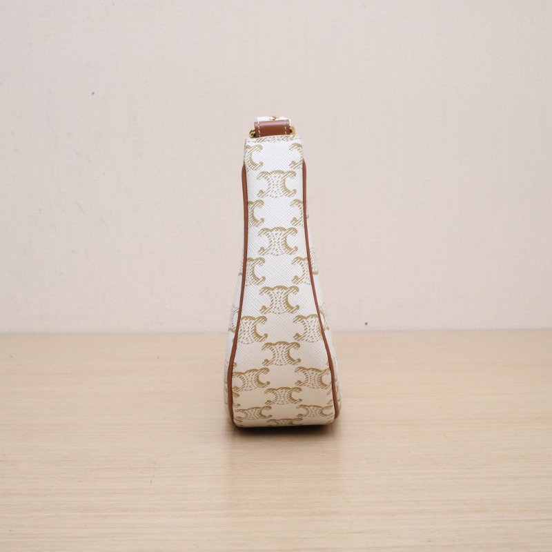 CELINE AVA豌豆包腋下包中號凱旋門印花白色PVC金扣肩背包-4