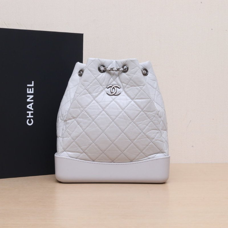 CHANEL GABRIELLE流浪雙肩包中號25灰色牛皮29開金銀扣肩背包-0