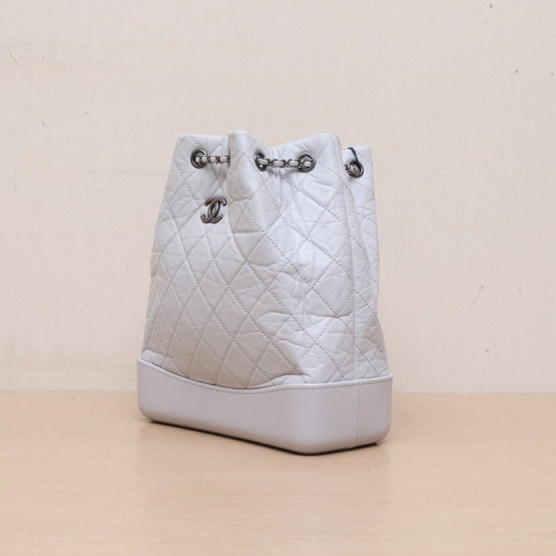 CHANEL GABRIELLE流浪雙肩包中號25灰色牛皮29開金銀扣肩背包-3