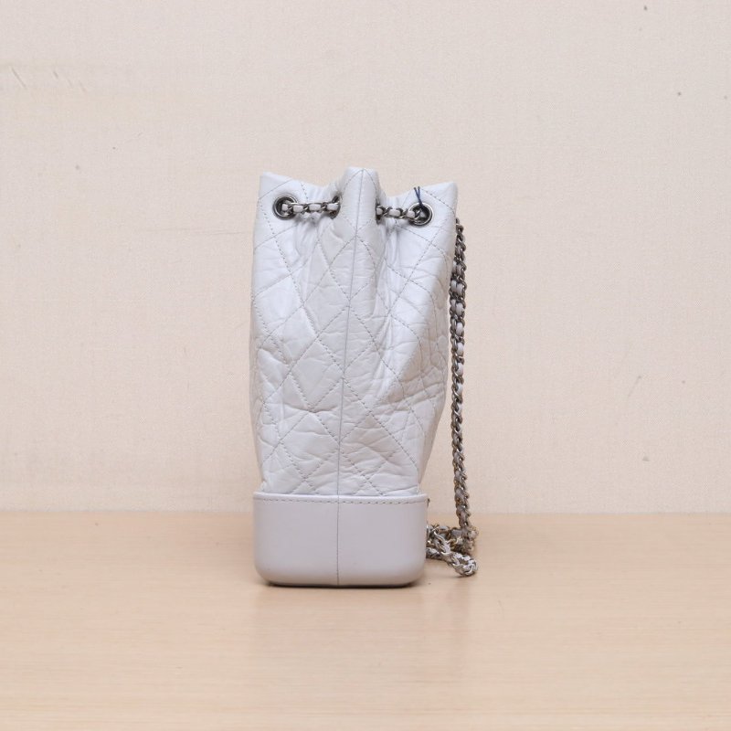 CHANEL GABRIELLE流浪雙肩包中號25灰色牛皮29開金銀扣肩背包-4