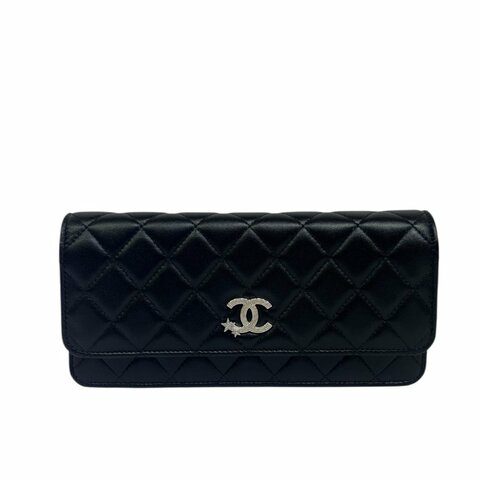 【美收精品】CHANEL黑色羊皮銀色星釦WOC 4-310