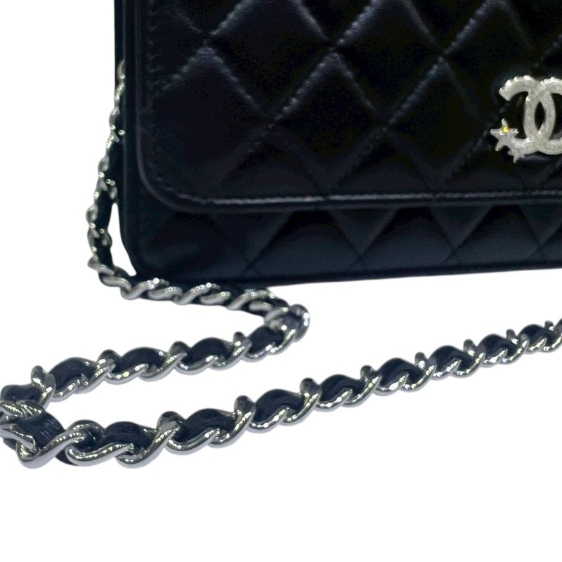 【美收精品】CHANEL黑色羊皮銀色星釦WOC 4-310-9