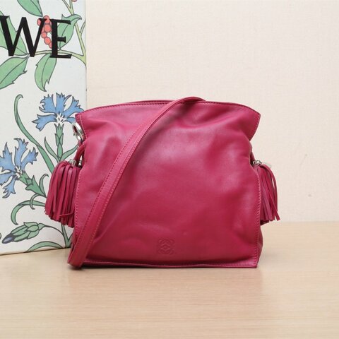 LOEWE 紫色羊皮銀扣Flamenco福袋流蘇斜跨包肩背包