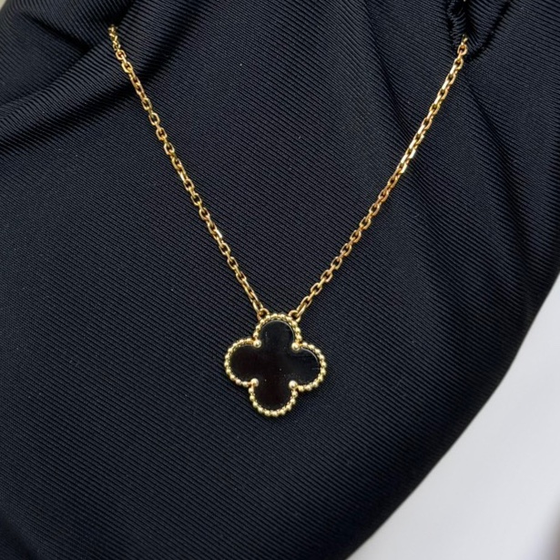 【近新閒置❤️】 VCA 黑瑪瑙黑色黃金五花中號項鍊-2