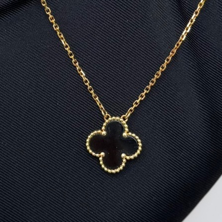 【近新閒置❤️】 VCA 黑瑪瑙黑色黃金五花中號項鍊-4