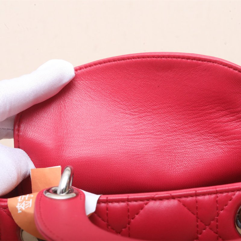 DIOR Lady戴妃包三格玫紅羊皮銀扣2013肩背包-2