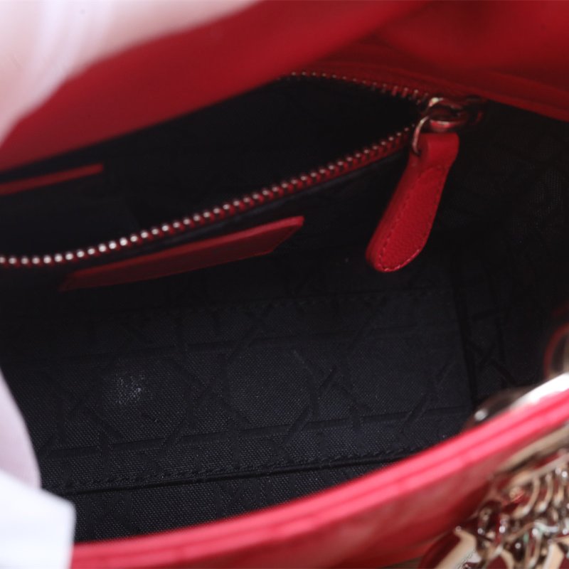 DIOR Lady戴妃包三格玫紅羊皮銀扣2013肩背包-3