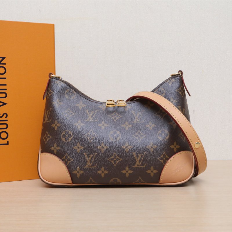 LOUIS VUITTON BOULOGNE牛角包可拆卸肩帶老花PVC老花晶片肩背包-0