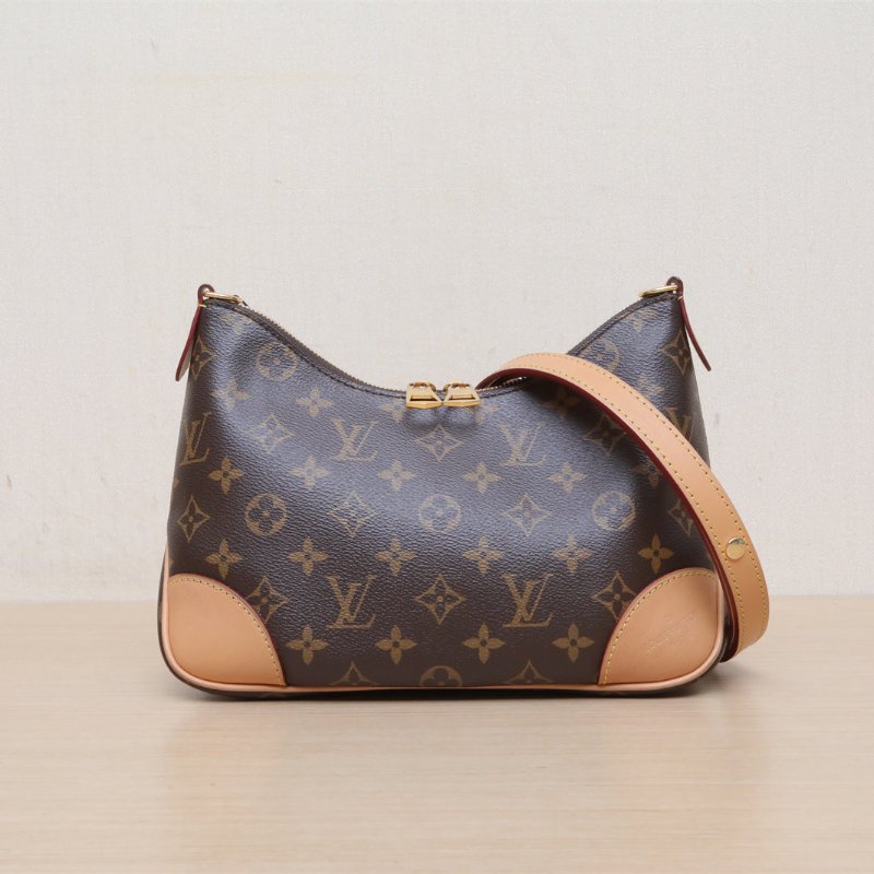 LOUIS VUITTON BOULOGNE牛角包可拆卸肩帶老花PVC老花晶片肩背包-1