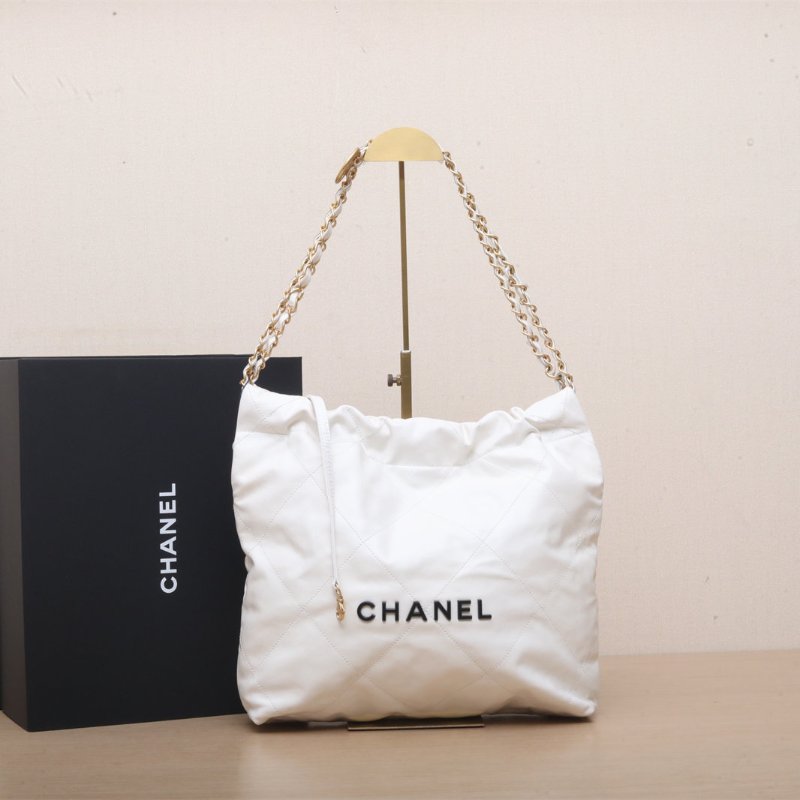 CHANEL 22BagTote托特包小號30白色牛皮晶片開黑扣肩背包-0