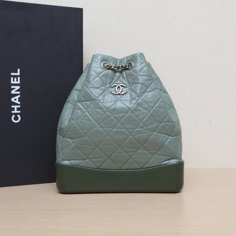 CHANEL GABRIELLE流浪雙肩包小號22.5拼色牛皮24開金銀扣綠色肩背包-0