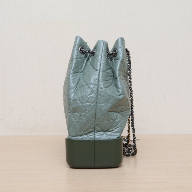 CHANEL GABRIELLE流浪雙肩包小號22.5拼色牛皮24開金銀扣綠色肩背包-4