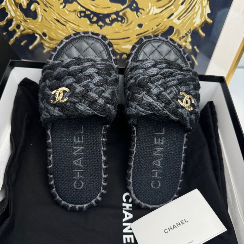 【閒置❤️】 Chanel 全套 厚底黑灰麻花編織拖鞋 沙灘鞋-0