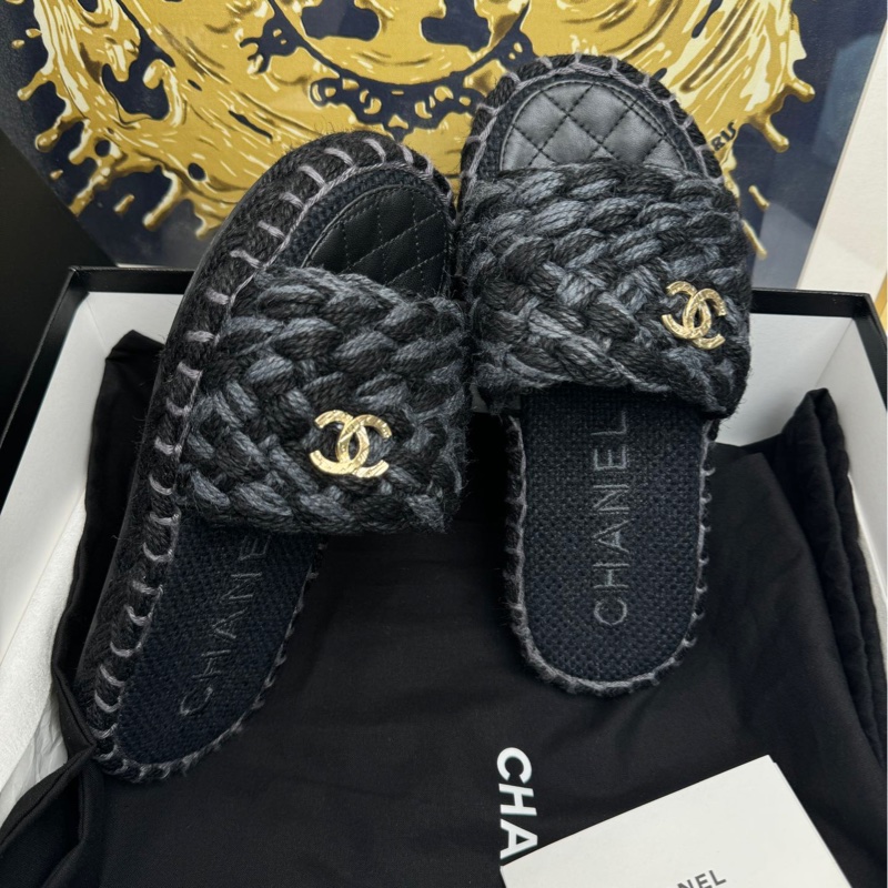 【閒置❤️】 Chanel 全套 厚底黑灰麻花編織拖鞋 沙灘鞋-1