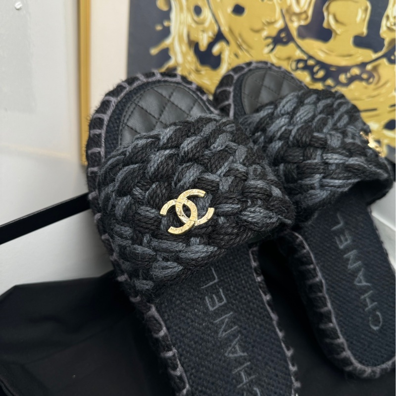 【閒置❤️】 Chanel 全套 厚底黑灰麻花編織拖鞋 沙灘鞋-2