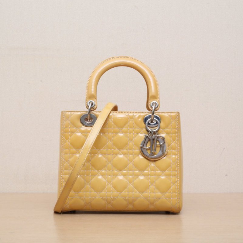 DIOR Lady戴妃包五格黃色漆皮銀扣2012肩背包-1