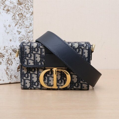 DIOR 30Montaigne蒙田Box藍色帆布金扣2019Oblique印花肩背包