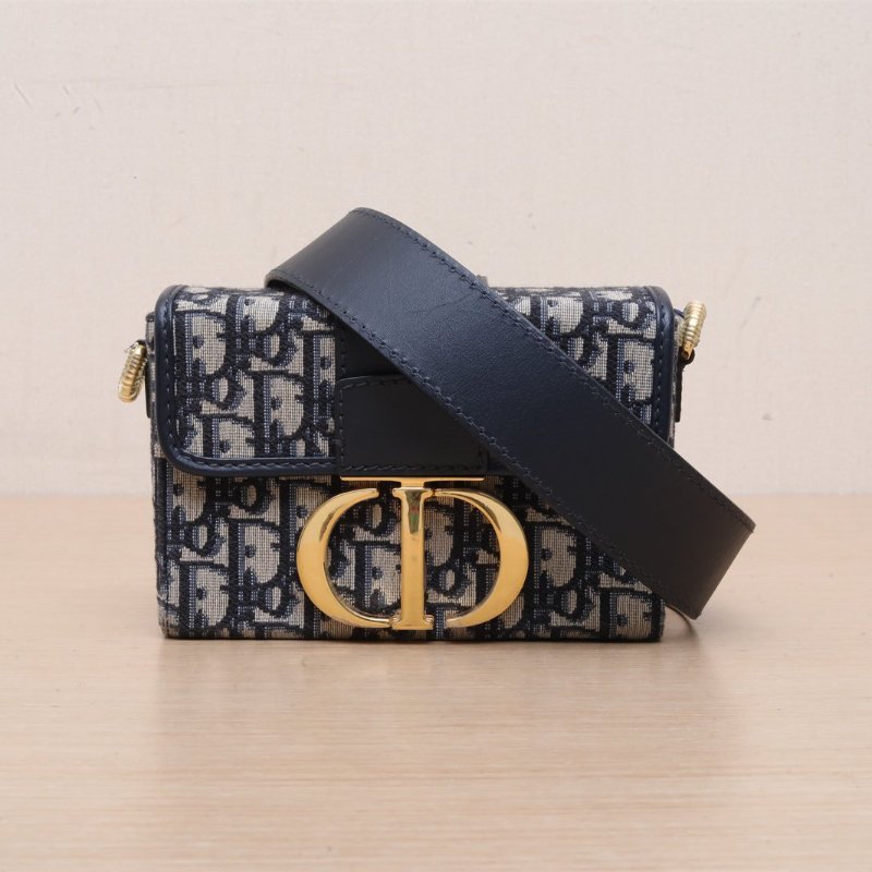 DIOR 30Montaigne蒙田Box藍色帆布金扣2019Oblique印花肩背包-1