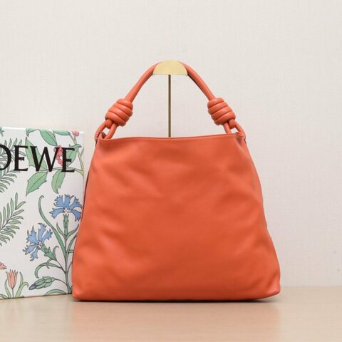 LOEWE 橙色牛皮銀扣手提Flamenco扭結單肩包肩背包