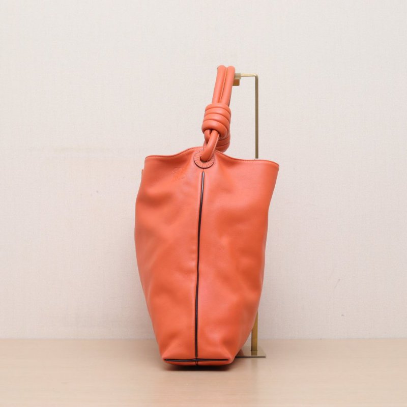 LOEWE 橙色牛皮銀扣手提Flamenco扭結單肩包肩背包-4