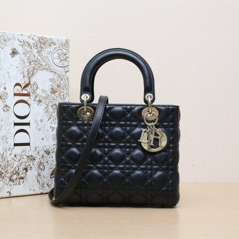 DIOR Lady戴妃包五格黑色羊皮金扣2012肩背包