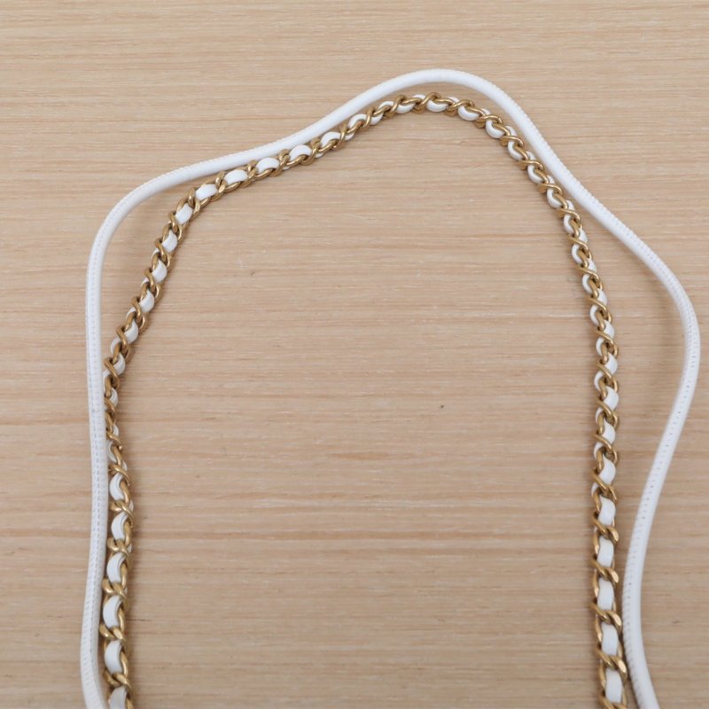 CHANEL 22BagTote托特包Mini20白色牛皮晶片開金扣肩背包-2