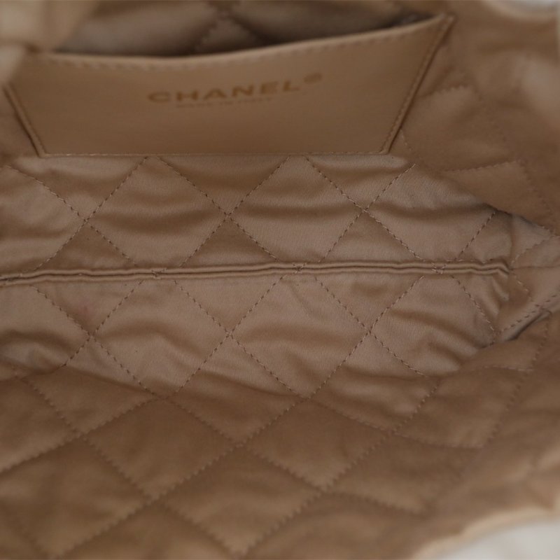 CHANEL 22BagTote托特包Mini20白色牛皮晶片開金扣肩背包-3