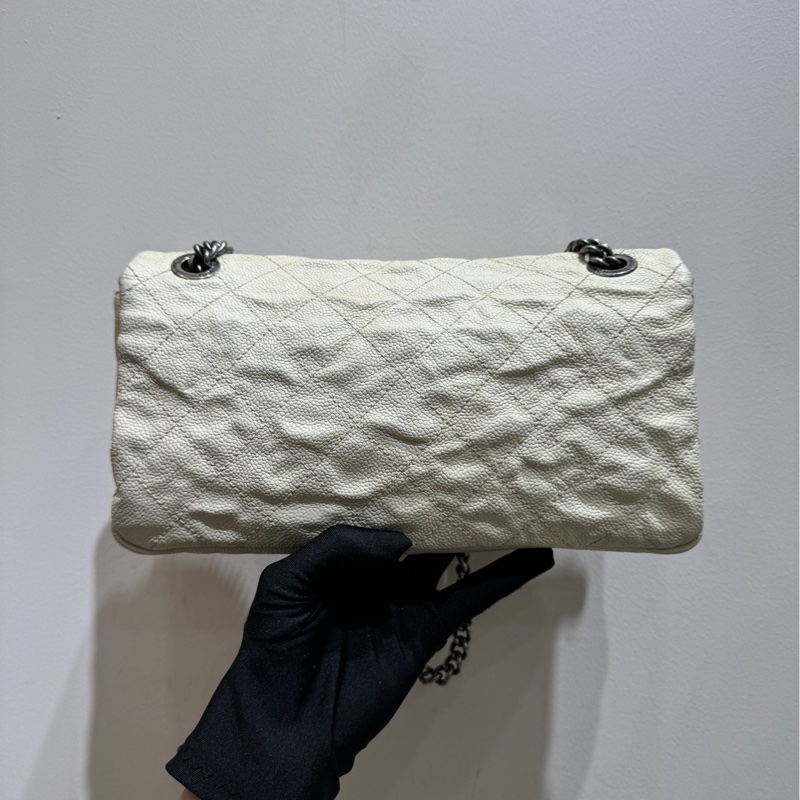 【閒置❤️】 Chanel 季節款CF 米白色荔枝牛皮 做舊風格 可單肩斜挎-2