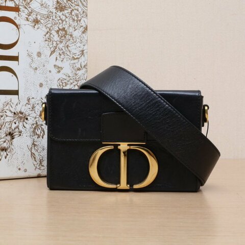 DIOR 30Montaigne蒙田Box黑色牛皮/油蠟皮金扣2019肩背包