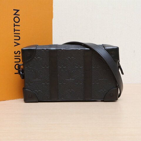 LOUIS VUITTON SoftTrunkWallet盒子包22.5黑色牛皮晶片老花肩背包