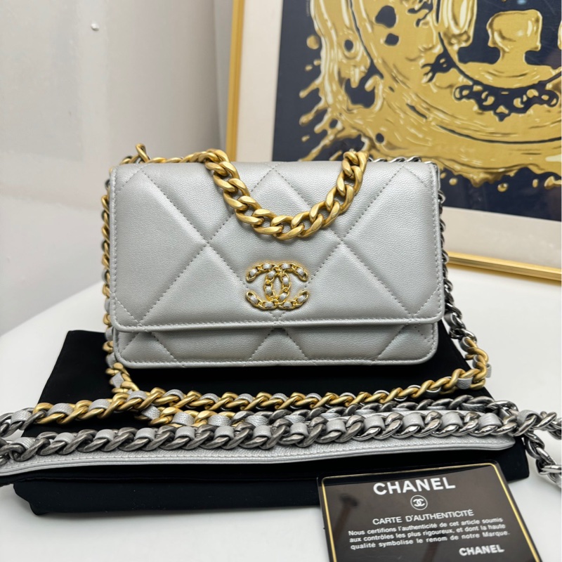 【99❤️】Chanel 19bag woc 珠光灰色單肩斜挎包-0