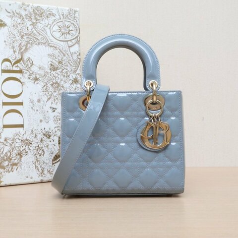 DIOR Lady戴妃包四格藍色漆皮金扣2021肩背包