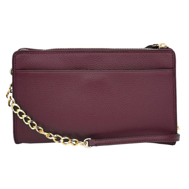 【TORY BURCH】雙T-LOGO皮革拉鍊斜背包-酒紅色-1