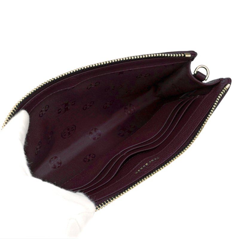 【TORY BURCH】雙T-LOGO皮革拉鍊斜背包-酒紅色-3