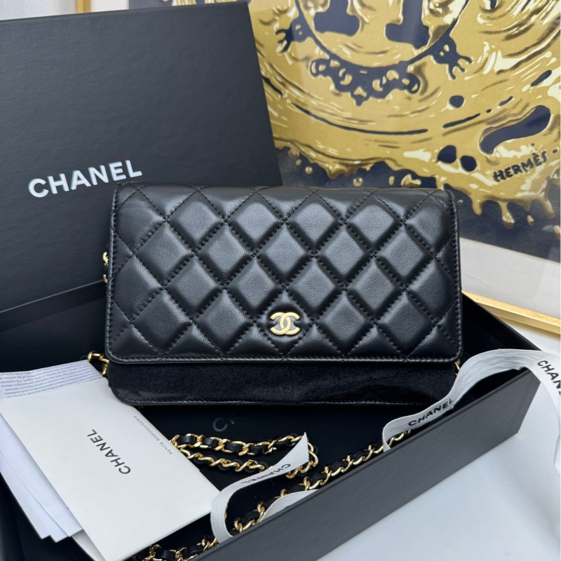 【全🆕 閒置】 Chanel 黑金羊皮發財包woc 單肩斜挎包-0