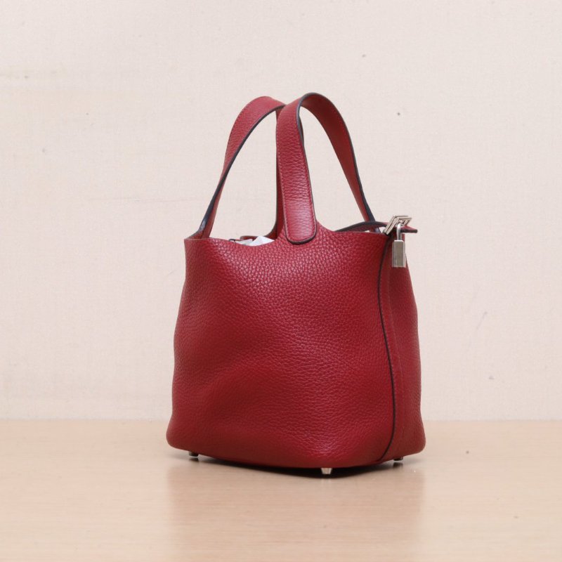 HERMES Picotin18菜籃子K1石榴紅TC皮Y刻銀扣肩背包-3