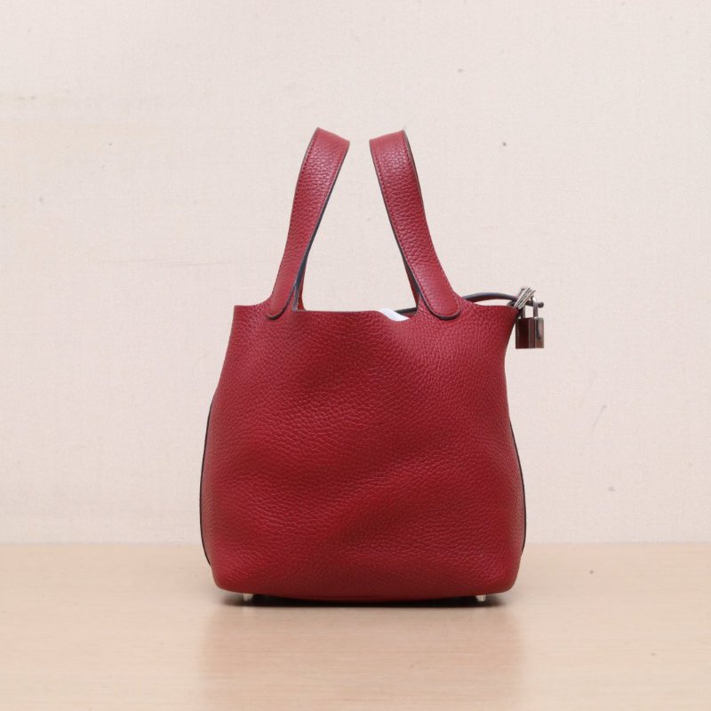HERMES Picotin18菜籃子K1石榴紅TC皮Y刻銀扣肩背包-4