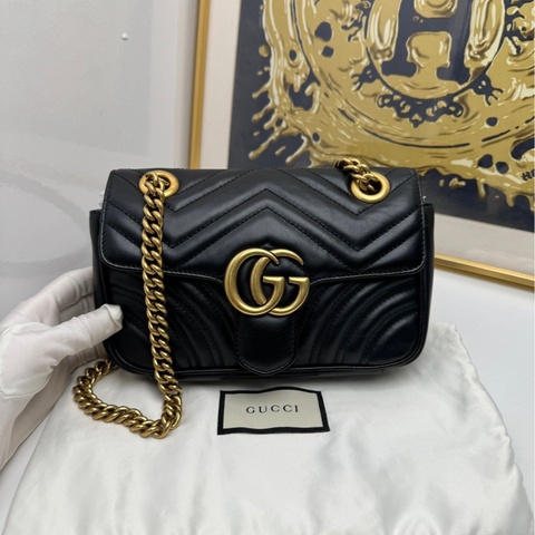 【閒置❤️】 Gucci marmont馬蒙小號黑金 鏈條包 單肩斜挎包