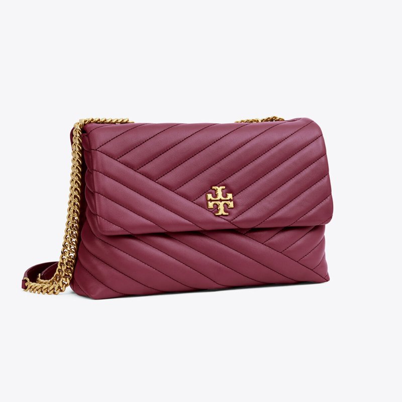 【TORY BURCH】斜紋衍縫翻蓋斜背包-酒紅色-1