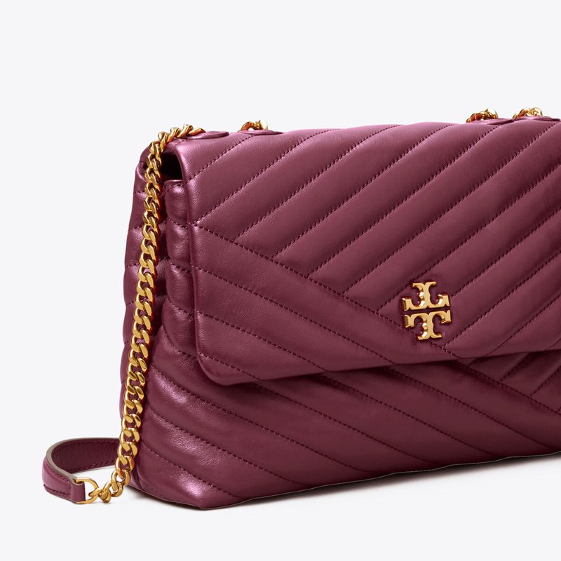 【TORY BURCH】斜紋衍縫翻蓋斜背包-酒紅色-2