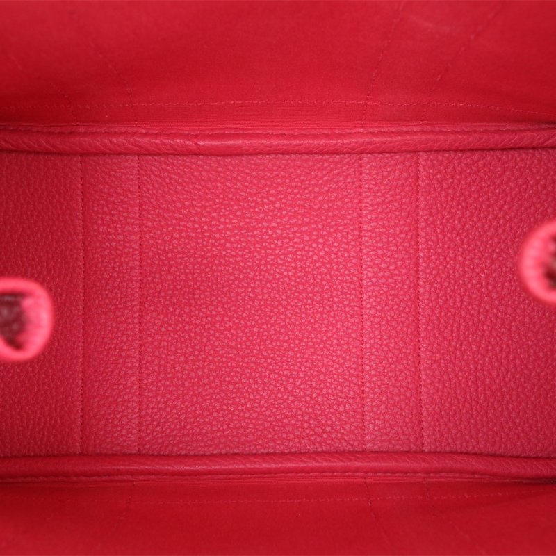 HERMES GardenParty花園包30S5番茄紅NEGONA皮/帆布框P銀扣肩背包-2