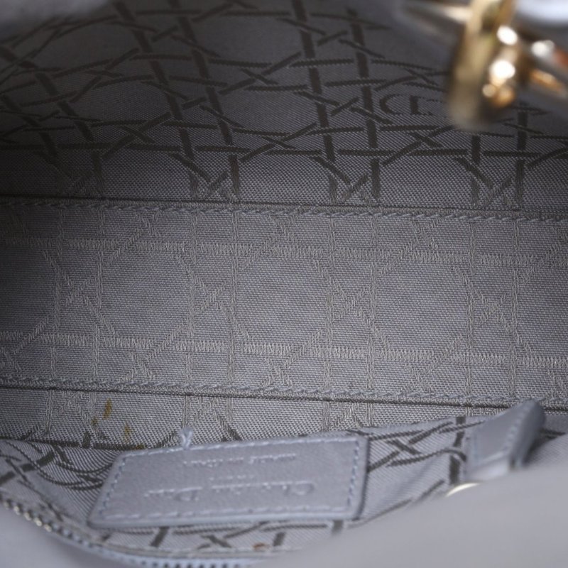 DIOR Lady戴妃包三格灰色羊皮金扣2014肩背包-3