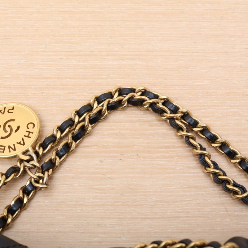 CHANEL 22BagTote托特包Mini20黑色牛皮晶片開金扣肩背包-2