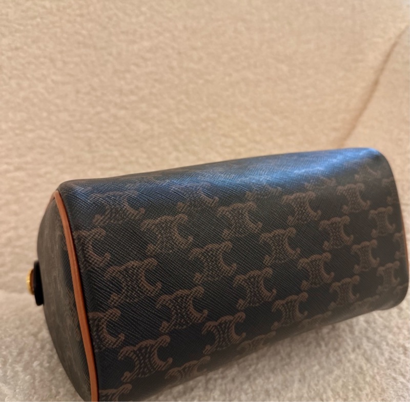 【全🆕】 Celine Boston small Triomphe 經典凱旋門老花滿印帆布拼牛皮革 波士頓包單肩斜挎手提包 小號 棕褐色-1