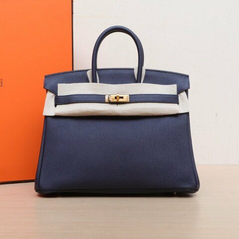 HERMES Birkin252Z午夜藍Togo皮D刻金扣肩背包